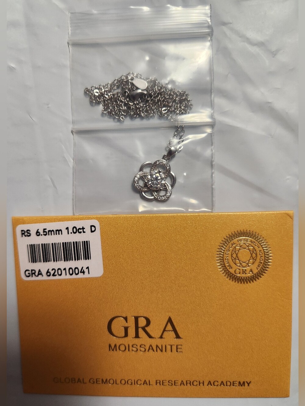 MOISSANITE STERLING SILVER FLOWER NECKLACE, 1 CT. COLOR D, GRA PAPERS